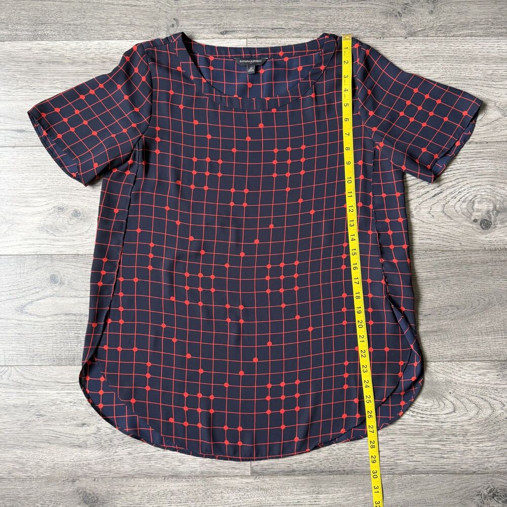 Banana Republic Navy & Red Geometric Grid Blouse - Size Medium - Picture 3 of 6